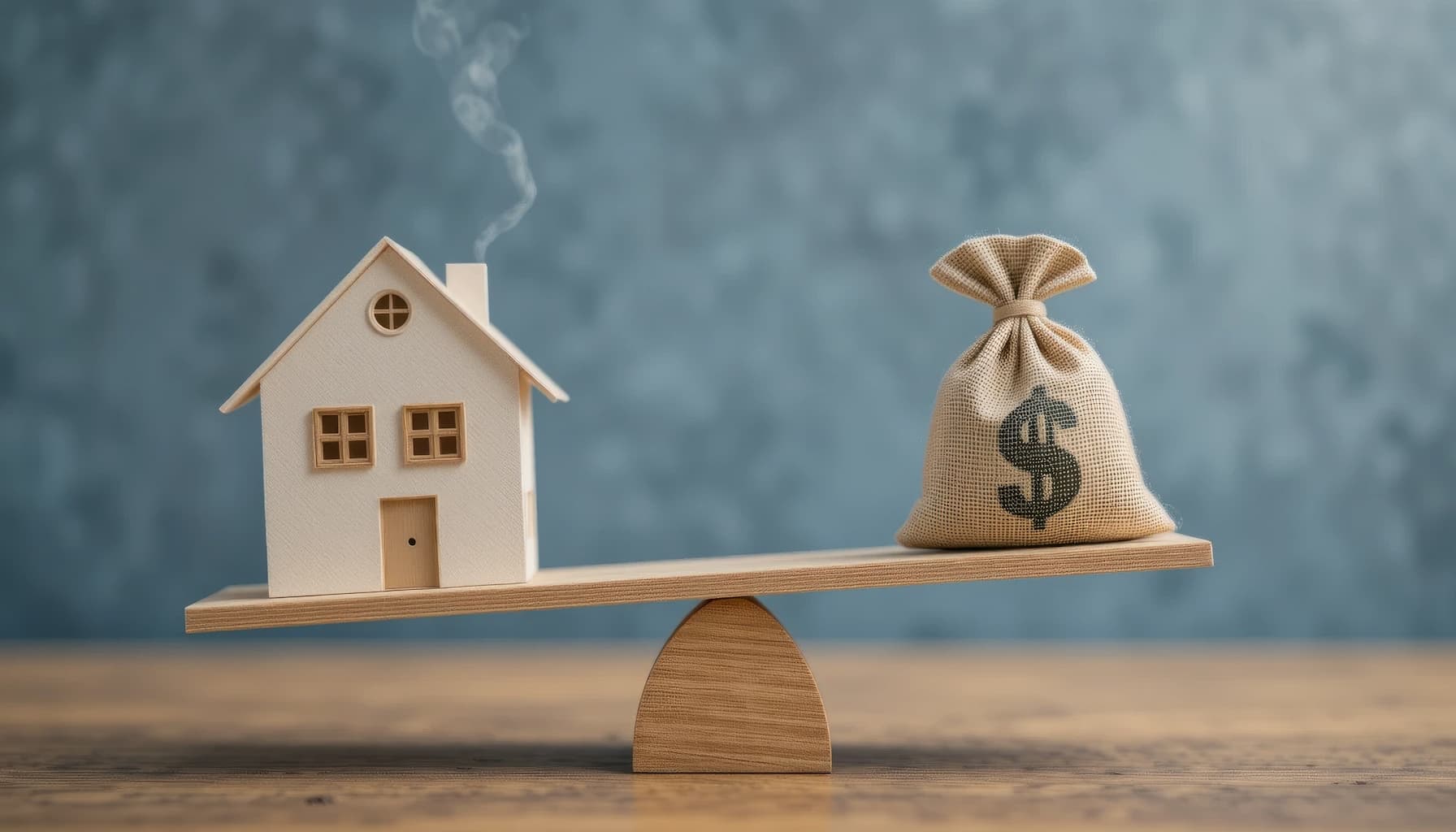どっちが得?「補助金で解体」vs「そのまま業者へ買取」のイメージ お家とお金を小さいシーソーに乗せている