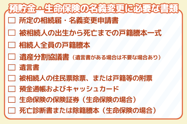 預貯金・生命保険の名義変更に必要な書類のチェックリスト